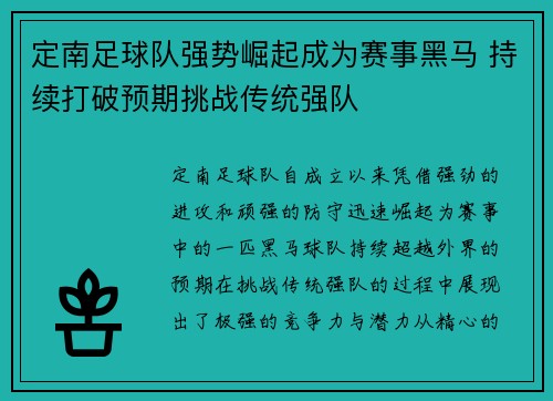 定南足球队强势崛起成为赛事黑马 持续打破预期挑战传统强队