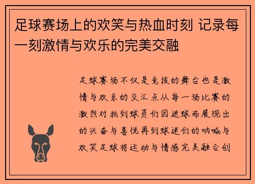 足球赛场上的欢笑与热血时刻 记录每一刻激情与欢乐的完美交融