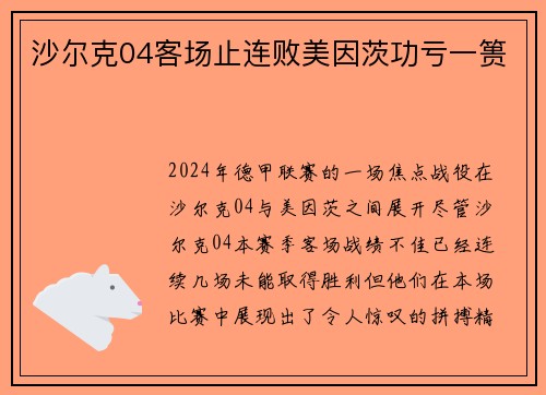 沙尔克04客场止连败美因茨功亏一篑